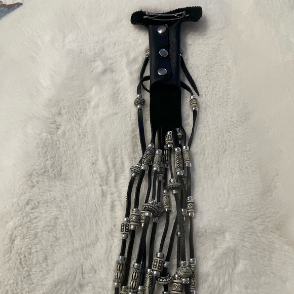 Extra long ( 10 inch) black leather wrap around tube w/ beads and clip - Picture 1 of 9